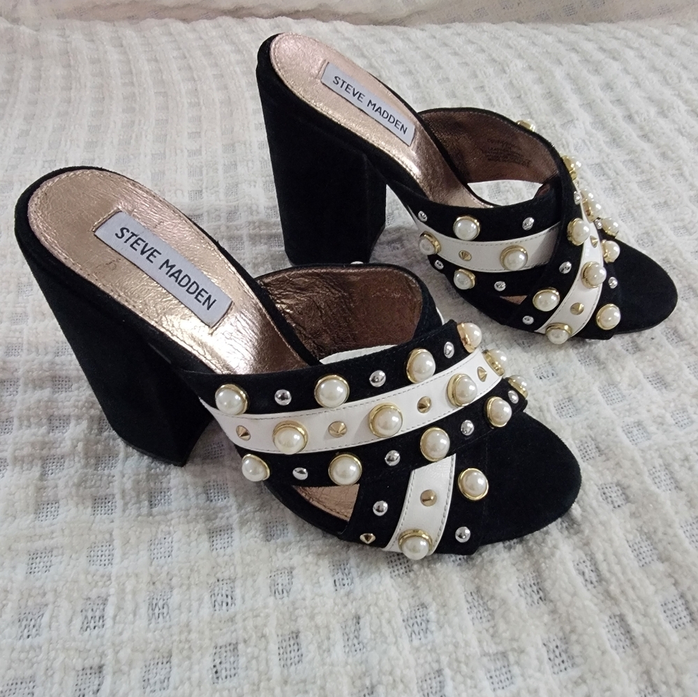 Steve Madden block heel pearl mule